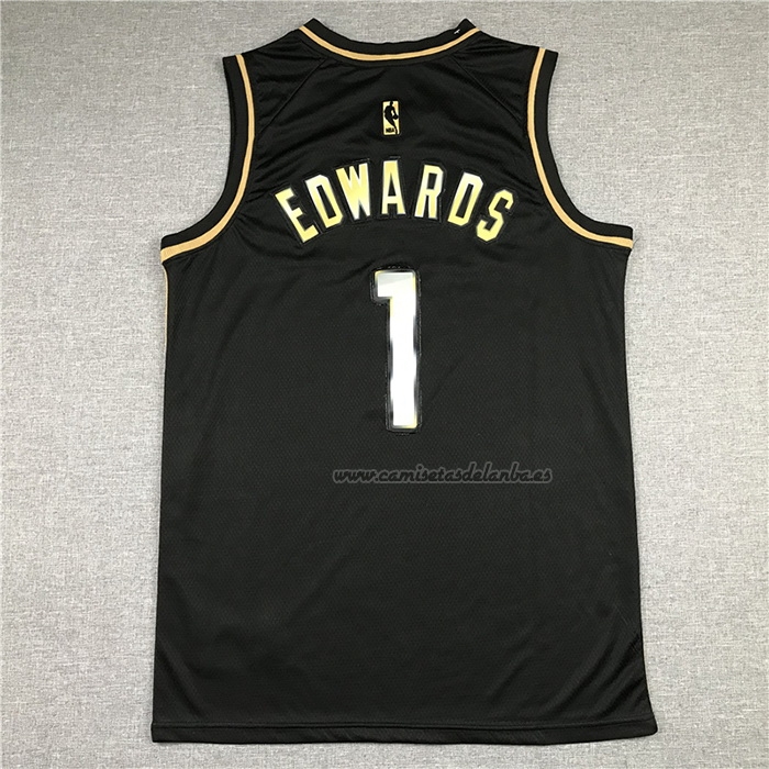 Camiseta Golden Edition Minnesota Timberwolves Anthony Edwards NO 1 2020-21 Negro